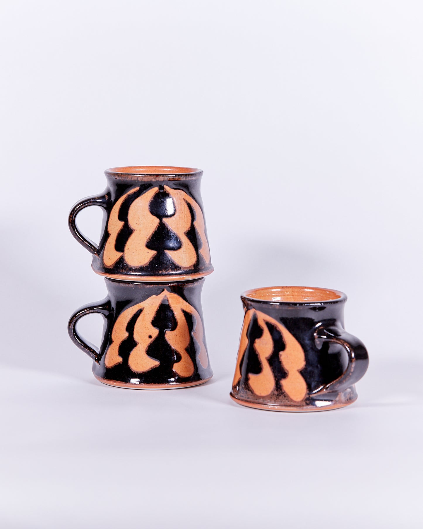 TERRACOTTA & BLACK MUGS - SET OF 3