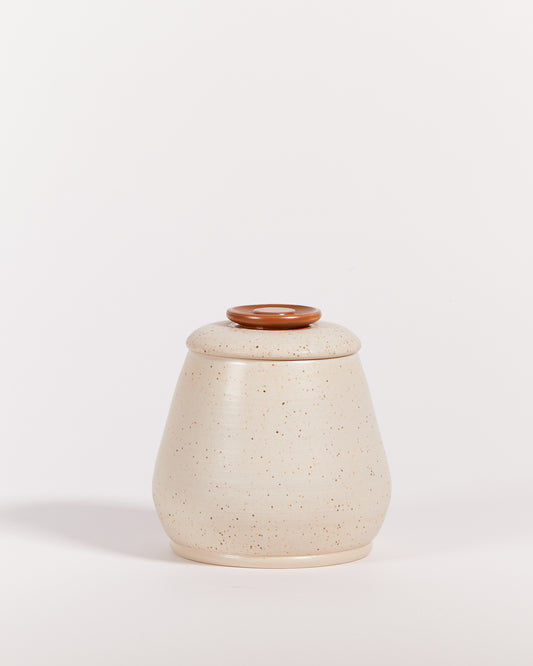 CERAMIC CANISTER IN CREAM & BROWN