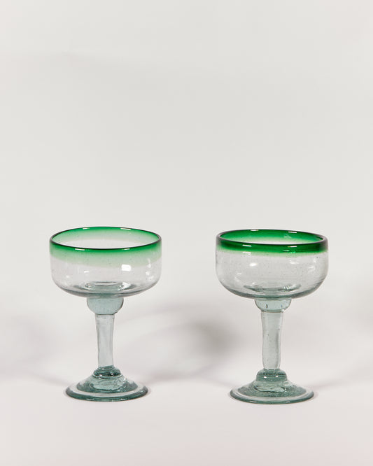 BLOWN MARGARITA GLASS IN GREEN - SET OF TWO