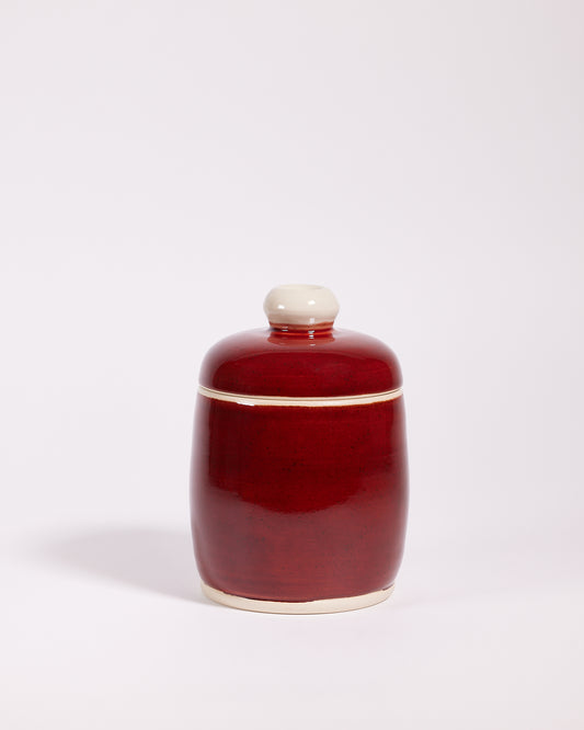 CERAMIC CANISTER IN BURGUNDY & CREAM