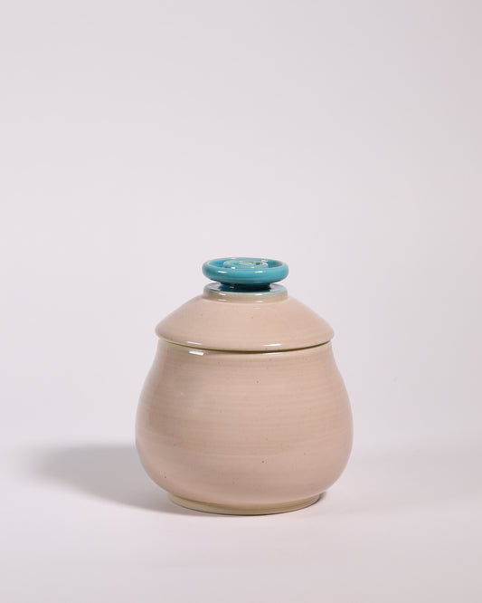 CERAMIC CANISTER IN NUDE & BRIGHT BLUE