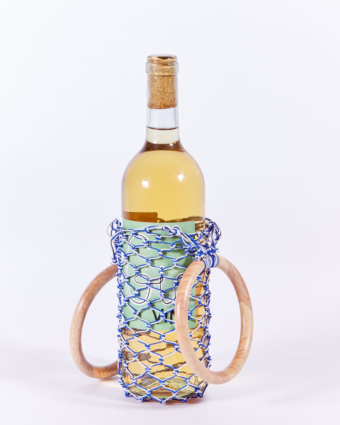 WOVEN WINE BAG IN BLUE & WHITE