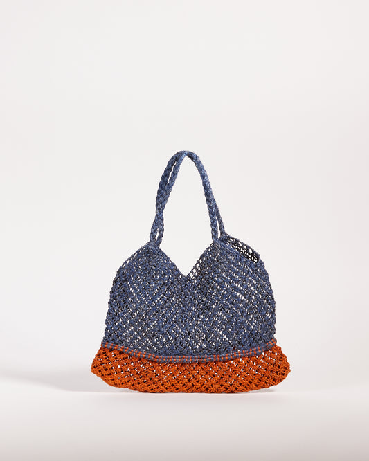 WOVEN HANDBAG - INDIGO AND RUST